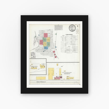 Old map wall art mockup — black gallery frame with white mat — Sanborn Fire Insurance Map from Temple, Bell County, Texas (1900) - Complete Map Set