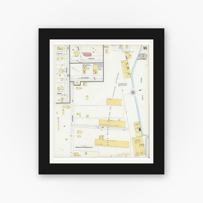 Old map wall art mockup — black gallery frame with white mat — Sanborn Fire Insurance Map from Quincy, Norfolk County, Massachusetts (1901), Sheet #0018
