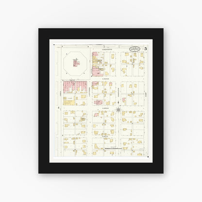 Old map wall art mockup — black gallery frame with white mat — Sanborn Fire Insurance Map from Sigourney, Kiokuk County, Iowa (1906), Sheet #0005