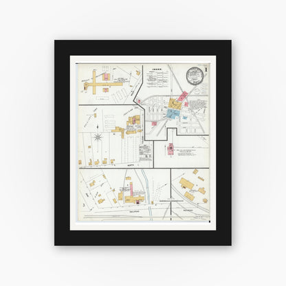 Old map wall art mockup — black gallery frame with white mat — Sanborn Fire Insurance Map from Carey, Wyandot County, Ohio (1900) - Complete Map Set