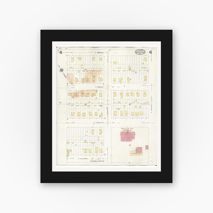 Old map wall art mockup — black gallery frame with white mat — Sanborn Fire Insurance Map from Marceline, Linn County, Missouri (1939), Sheet #0006