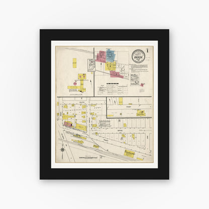 Old map wall art mockup — black gallery frame with white mat — Sanborn Fire Insurance Map from Akron, Fulton County, Indiana (1920), Sheet #0001