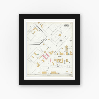 Old map wall art mockup — black gallery frame with white mat — Sanborn Fire Insurance Map from Kissimmee, Osceola County, Florida (1899), Sheet #0005