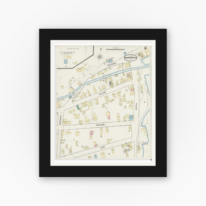 Old map wall art mockup — black gallery frame with white mat — Sanborn Fire Insurance Map from Hammondsport, Steuben County, New York (1887), Sheet #0002