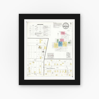 Old map wall art mockup — black gallery frame with white mat — Sanborn Fire Insurance Map from Grundy Center, Grundy County, Iowa (1916) â€” Complete Set
