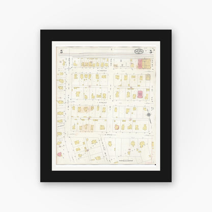 Old map wall art mockup — black gallery frame with white mat — Sanborn Fire Insurance Map from Shelbina, Shelby County, Missouri (1943), Sheet #0005