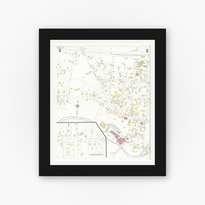 Old map wall art mockup — black gallery frame with white mat — Sanborn Fire Insurance Map from Medway, Norfolk County, Massachusetts (1933), Sheet #0002