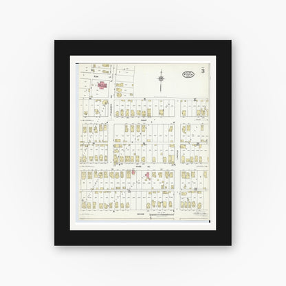 Old map wall art mockup — black gallery frame with white mat — Sanborn Fire Insurance Map from Piqua, Miami County, Ohio (1920), Sheet #0003