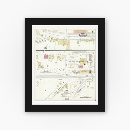 Old map wall art mockup — black gallery frame with white mat — Sanborn Fire Insurance Map from North Wilkesboro, Wilkes County, North Carolina (1920), Sheet #0004
