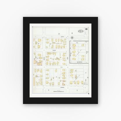 Old map wall art mockup — black gallery frame with white mat — Sanborn Fire Insurance Map from Appleton, Outagamie County, Wisconsin (1901), Sheet #0016