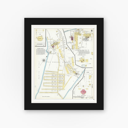 Old map wall art mockup — black gallery frame with white mat — Sanborn Fire Insurance Map from Orange, Orange County, Texas (1909), Sheet #0008