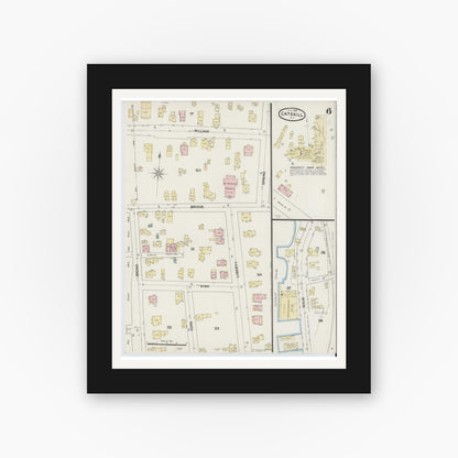 Old map wall art mockup — black gallery frame with white mat — Sanborn Fire Insurance Map from Catskill, Greene County, New York (1889), Sheet #0006