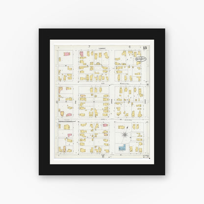 Old map wall art mockup — black gallery frame with white mat — Sanborn Fire Insurance Map from Michigan City, La Porte County, Indiana (1899), Sheet #0013