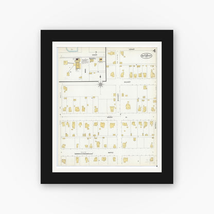 Old map wall art mockup — black gallery frame with white mat — Sanborn Fire Insurance Map from Whitewright, Grayson County, Texas (1905), Sheet #0004