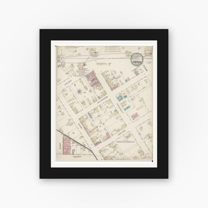 Old map wall art mockup — black gallery frame with white mat — Sanborn Fire Insurance Map from Cambridge, Henry County, Illinois (1885), Sheet #0001