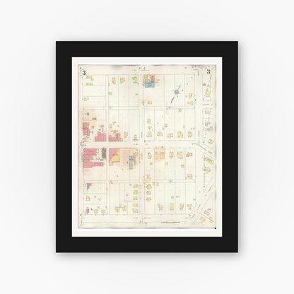 Old map wall art mockup — black gallery frame with white mat — Sanborn Fire Insurance Map from Lee's Summit, Jackson County, Missouri (1945), Sheet #0003