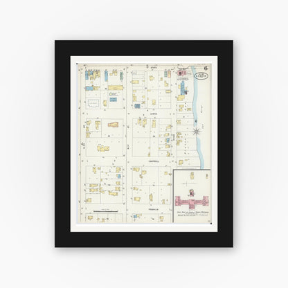 Old map wall art mockup — black gallery frame with white mat — Sanborn Fire Insurance Map from Geneva, Kane County, Illinois (1897), Sheet #0006