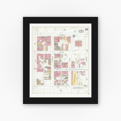 Old map wall art mockup — black gallery frame with white mat — Sanborn Fire Insurance Map from El Paso, El Paso County, Texas (1905), Sheet #0025