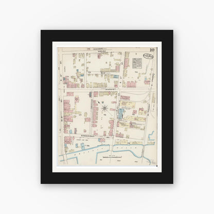 Old map wall art mockup — black gallery frame with white mat — Sanborn Fire Insurance Map from Chester, Delaware County, Pennsylvania (1885), Sheet #0010