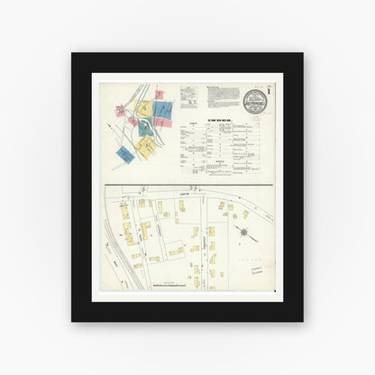 Old map wall art mockup — black gallery frame with white mat — Sanborn Fire Insurance Map from East Pepperell, Middlesex County, Massachusetts (1912) - Complete Map Set