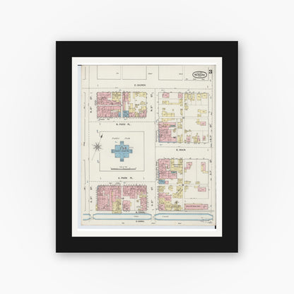 Old map wall art mockup — black gallery frame with white mat — Sanborn Fire Insurance Map from Newark, Licking County, Ohio (1889), Sheet #0003