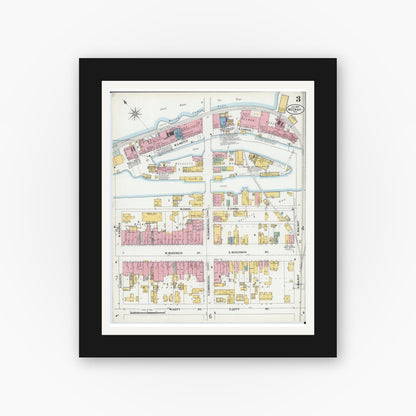 Old map wall art mockup — black gallery frame with white mat — Sanborn Fire Insurance Map from Neenah, Winnebago County, Wisconsin (1900), Sheet #0003
