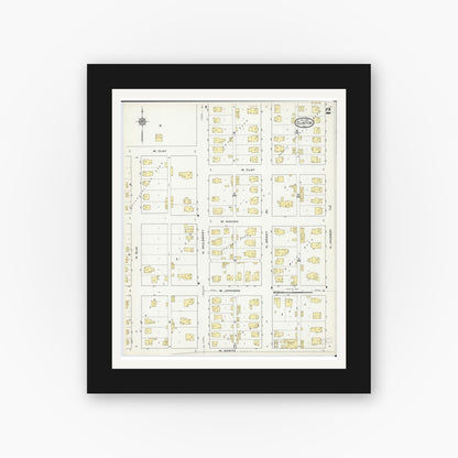 Old map wall art mockup — black gallery frame with white mat — Sanborn Fire Insurance Map from Clinton, De Witt County, Illinois (1916), Sheet #0002