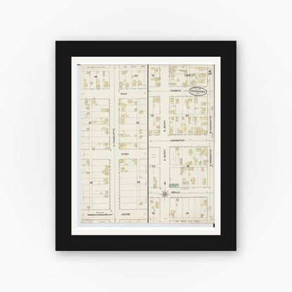 Old map wall art mockup — black gallery frame with white mat — Sanborn Fire Insurance Map from Escanaba, Delta County, Michigan (1888), Sheet #0005