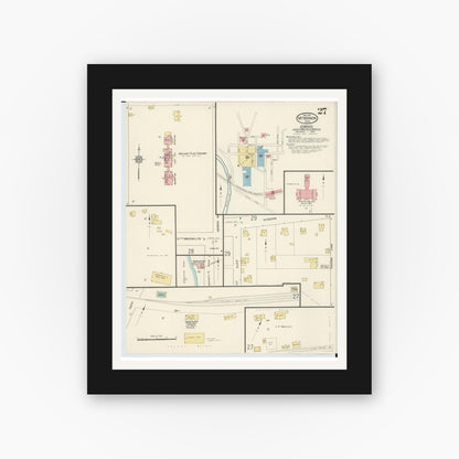 Old map wall art mockup — black gallery frame with white mat — Sanborn Fire Insurance Map from Mount Vernon, Knox County, Ohio (1913), Sheet #0027