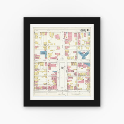 Old map wall art mockup — black gallery frame with white mat — Sanborn Fire Insurance Map from Sunbury, Northumberland County, Pennsylvania (1918), Sheet #0002
