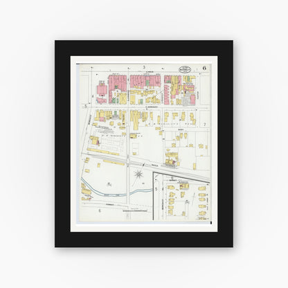 Old map wall art mockup — black gallery frame with white mat — Sanborn Fire Insurance Map from Norwalk, Huron County, Ohio (1899), Sheet #0006