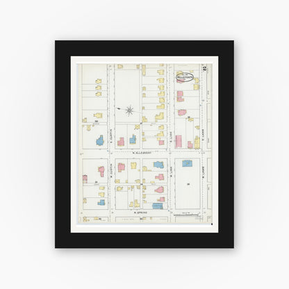 Old map wall art mockup — black gallery frame with white mat — Sanborn Fire Insurance Map from Bellefonte, Centre County, Pennsylvania (1892), Sheet #0002