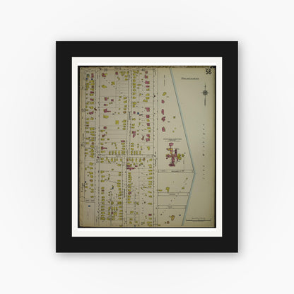 Old map wall art mockup — black gallery frame with white mat — Sanborn Fire Insurance Map from Kenosha, Kenosha County, Wisconsin. (1918), Sheet 60