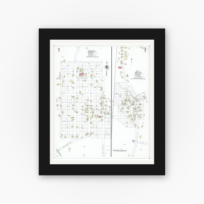 Old map wall art mockup — black gallery frame with white mat — Sanborn Fire Insurance Map from Caldwell, Noble County, Ohio (1948), Sheet #0007