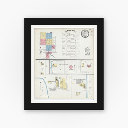 Old map wall art mockup — black gallery frame with white mat — Sanborn Fire Insurance Map from Bonham, Fannin County, Texas (1892) - Complete Map Set