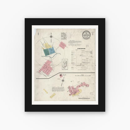 Old map wall art mockup — black gallery frame with white mat — Sanborn Fire Insurance Map from Absecon, Atlantic County, New Jersey (1923), Sheet #0001