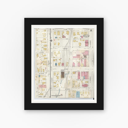Old map wall art mockup — black gallery frame with white mat — Sanborn Fire Insurance Map from Portland, Jay County, Indiana (1946), Sheet #0008