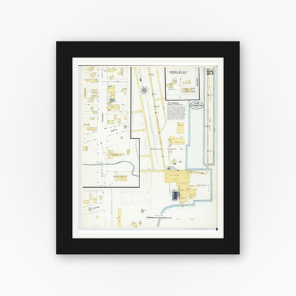 Old map wall art mockup — black gallery frame with white mat — Sanborn Fire Insurance Map from Houghton, Houghton County, Michigan (1908), Sheet #0025