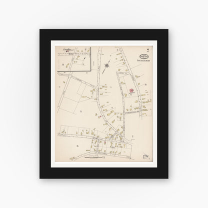 Old map wall art mockup — black gallery frame with white mat — Sanborn Fire Insurance Map from Grafton, Worcester County, Massachusetts (1922), Sheet #0007