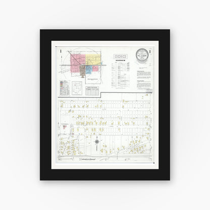 Old map wall art mockup — black gallery frame with white mat — Sanborn Fire Insurance Map from McComb, Hancock County, Ohio (1946), Sheet #0001