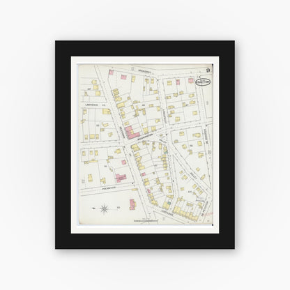 Old map wall art mockup — black gallery frame with white mat — Sanborn Fire Insurance Map from Tarrytown, Westchester County, New York (1893), Sheet #0009