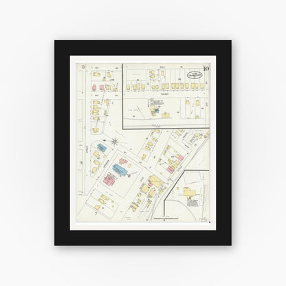 Old map wall art mockup — black gallery frame with white mat — Sanborn Fire Insurance Map from Logansport, Cass County, Indiana (1898), Sheet #0010