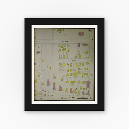 Old map wall art mockup — black gallery frame with white mat — Sanborn Fire Insurance Map from Jackson, Jackson County, Michigan (1907), Sheet #0026