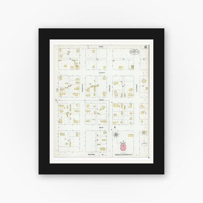 Old map wall art mockup — black gallery frame with white mat — Sanborn Fire Insurance Map from Henrietta, Clay County, Texas (1902), Sheet #0006