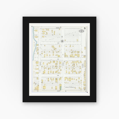 Old map wall art mockup — black gallery frame with white mat — Sanborn Fire Insurance Map from Virginia, Saint Louis County, Minnesota (1904), Sheet #0005