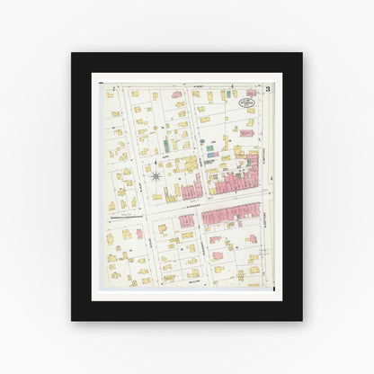 Old map wall art mockup — black gallery frame with white mat — Sanborn Fire Insurance Map from Sturgis, Saint Joseph County, Michigan (1904), Sheet #0003