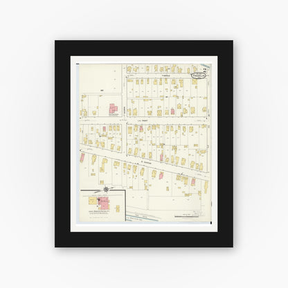 Old map wall art mockup — black gallery frame with white mat — Sanborn Fire Insurance Map from Franklin, Warren County, Ohio (1916), Sheet #0002