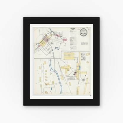 Old map wall art mockup — black gallery frame with white mat — Sanborn Fire Insurance Map from Wellsboro, Tioga County, Pennsylvania (1891), Sheet #0001
