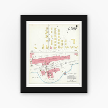 Old map wall art mockup — black gallery frame with white mat — Sanborn Fire Insurance Map from East Hampton, Hampshire County, Massachusetts (1916), Sheet #0011