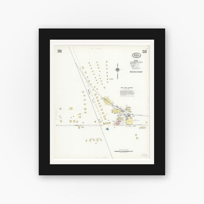 Old map wall art mockup — black gallery frame with white mat — Sanborn Fire Insurance Map from Ocala, Marion County, Florida (1924), Sheet #0031